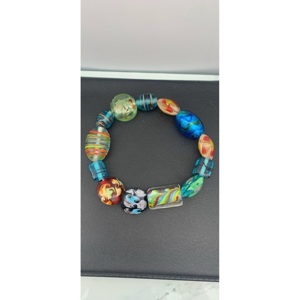 Beautiful Multi Colored Art Glass Beaded Stretch Bracelet
